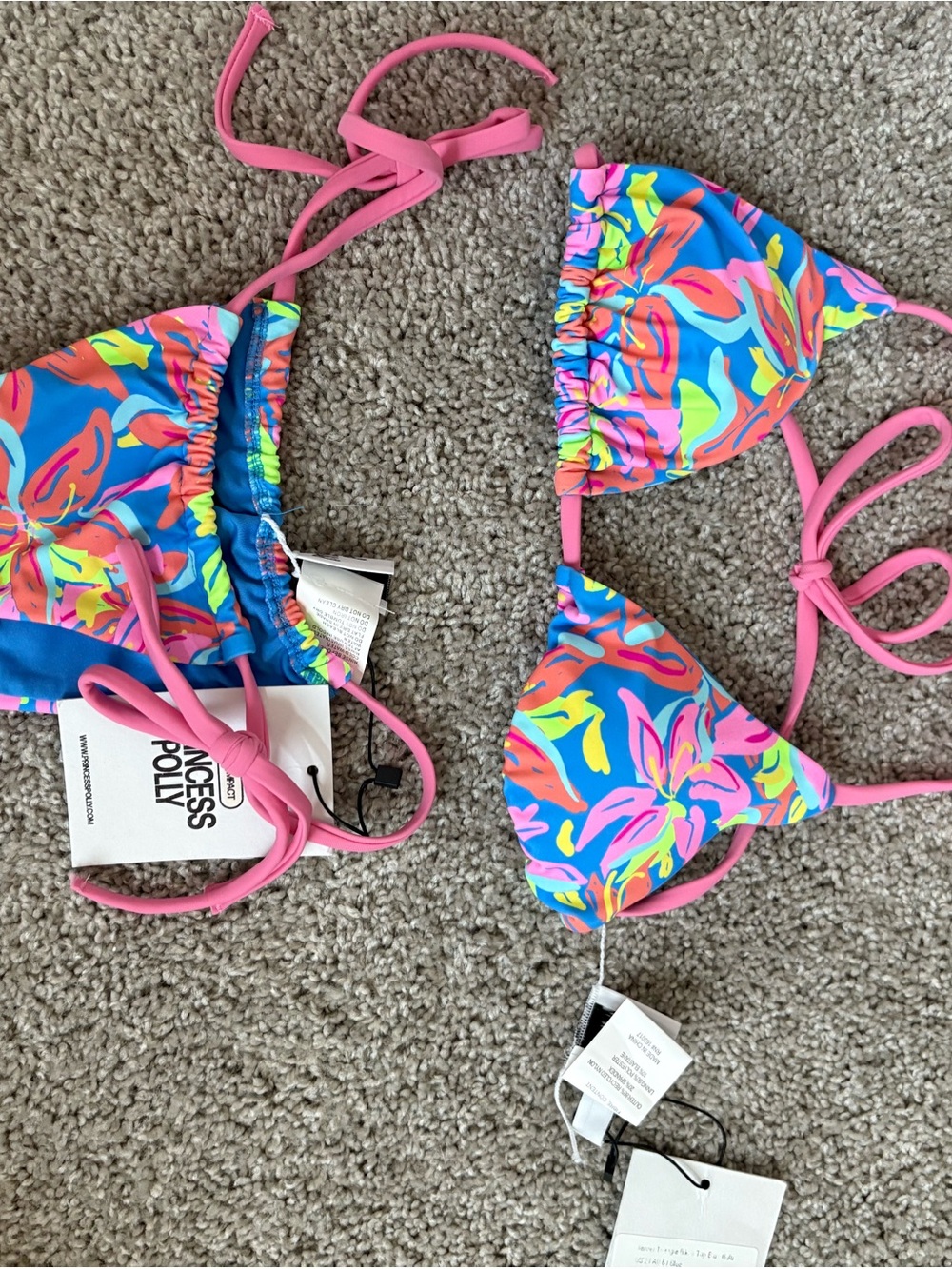 Princess Polly Neon Floral Triangle Bikini - Blue, Pink, Yellow, Green